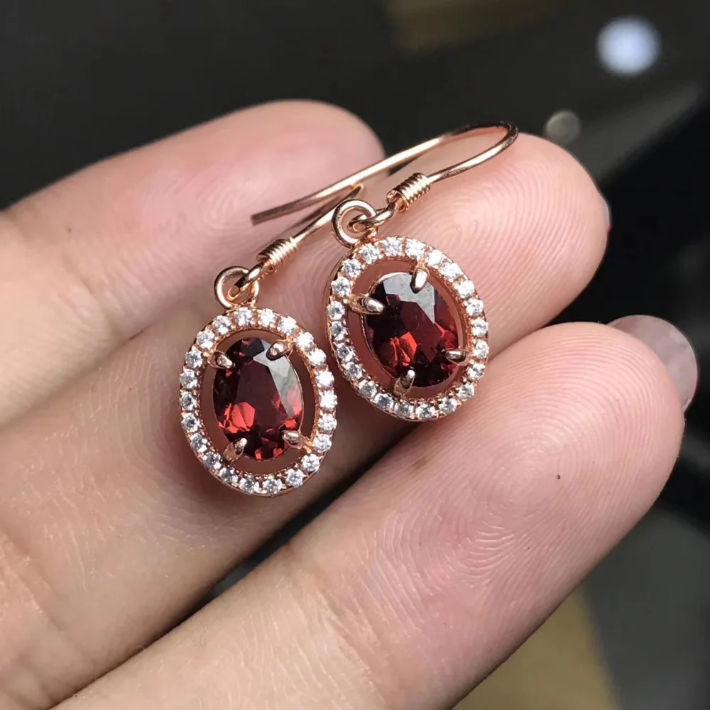 Серьги-подвески с натуральным красным гранатом серебро 925 пробы | Украшения и