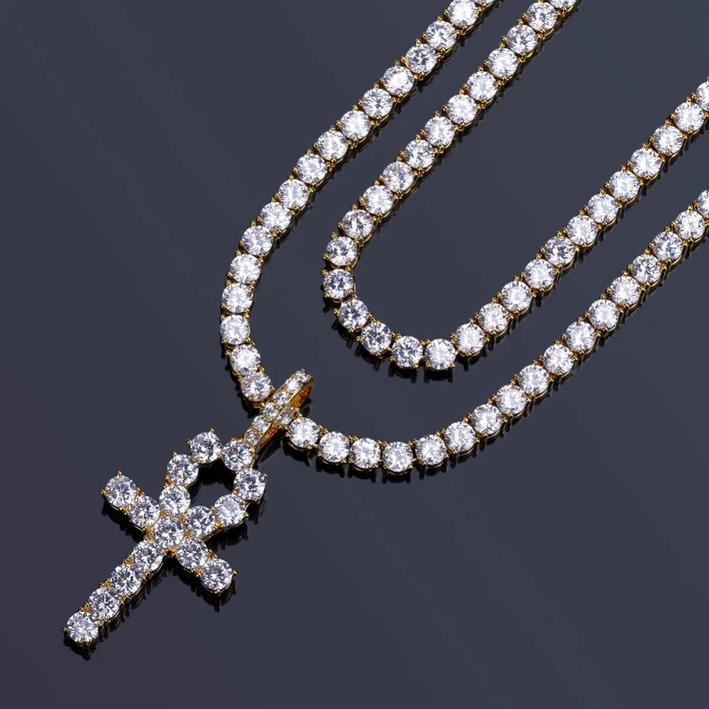 TOPGRILLZ хип хоп АНК крест кулон цепочки и ожерелья Iced Out 4 мм теннис цепи Micro Pave CZ