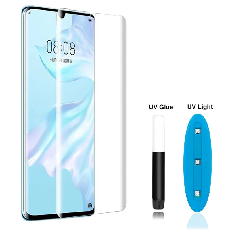 УФ закаленное стекло для huawei P30 Pro mate 20 Полное жидкое клеевое Защитное экрана HD