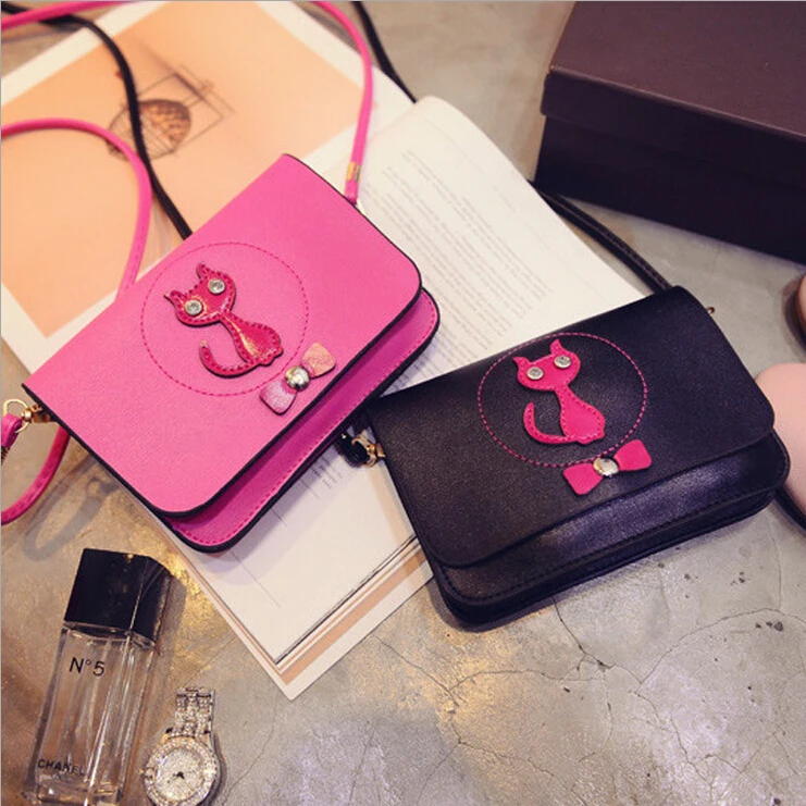 2015 High Quality Women Casual Cat Pattern Handbags PU Leather Fashion Brand Bow Mini Messenger Bags Bolsas Feniminas BT2111 | Багаж и