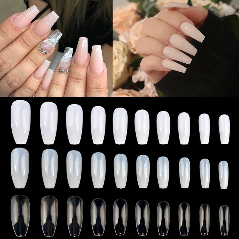 

600Pcs Fake Nails Long Ballerina Nail Tips Coffin French Acrylic Full Cover Tips ABS Artificial False Nails Nature/White/Clear