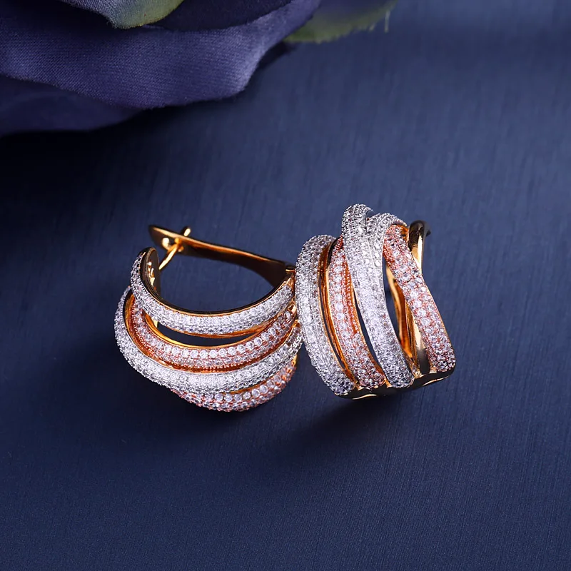 Jankelly витые плетеные широкие серьги разноцветные кубические циркониевые