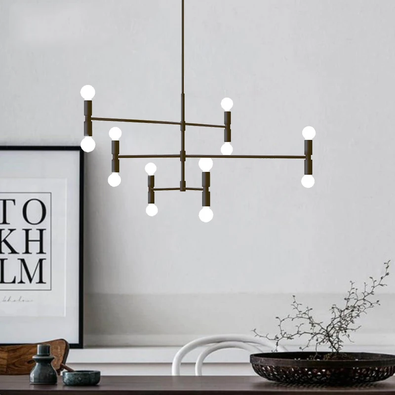 Modern linear line ceiling chandelier light rotatable adjustable bronze gold hanging lamp for dinning living room foyer | Лампы и