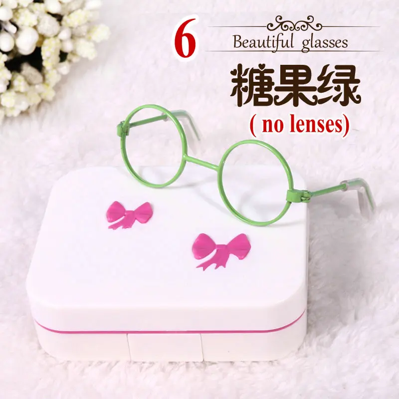 6 no lenses Модные очки для кукол, металлическая оправа для очков, мини солнцезащитные очки, очки с чехол для 60 см, Bjd 1/3, аксессуары для кукол - Цвет: 6 no lenses