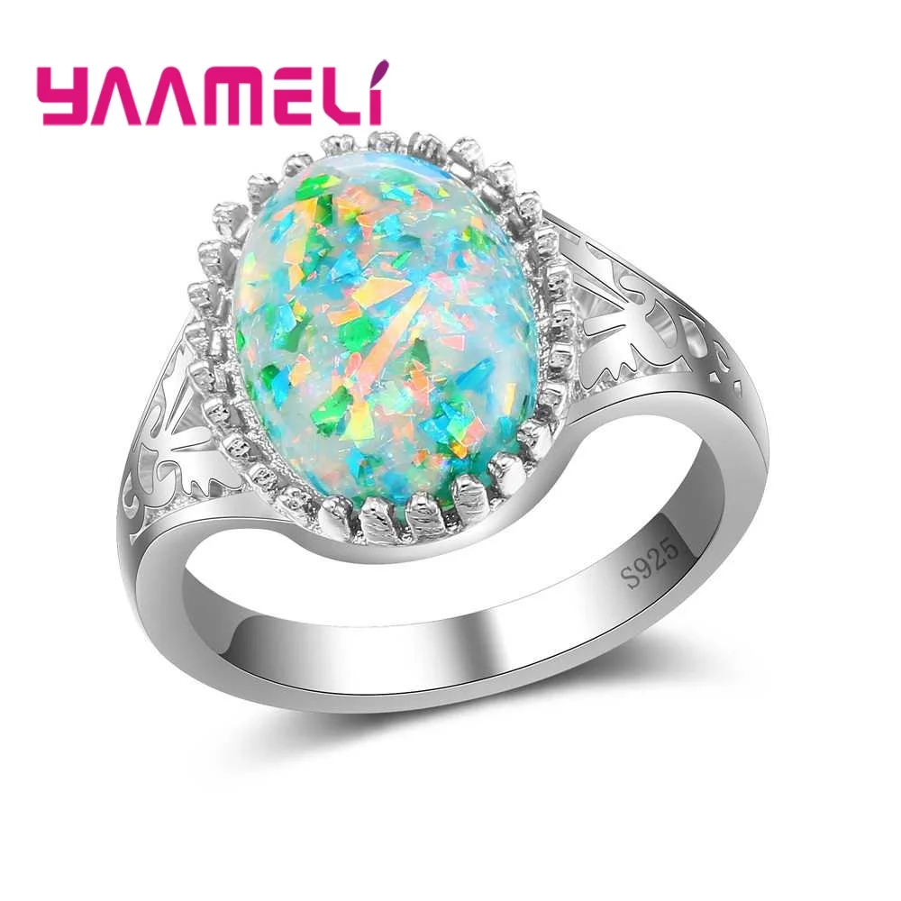 Благородный стиль волшебный цвет камни с опалом кольца 100% искусственное серебро