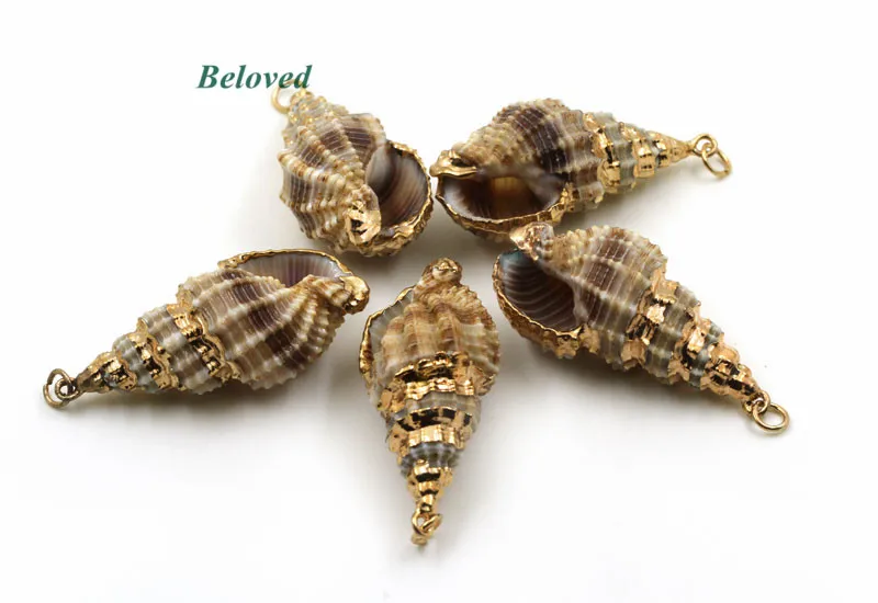

Natural Seashell Conch Pendant Charms, Bohemian Gold Plating Ocean Shell Jewelry Making Pendant , BG18156