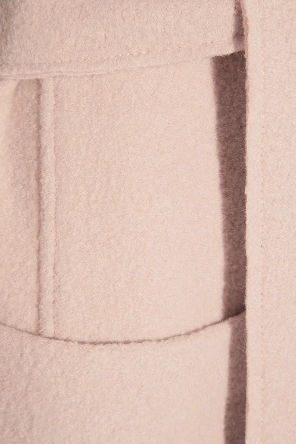 Женское шерстяное пальто ZADORIN однотонное розовое с длинным рукавом и лацканами