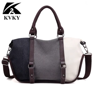 Женская Холщовая Сумка KVKY, Большая вместительная сумка в стиле пэчворк, Классическая хипстерская сумка через плечо