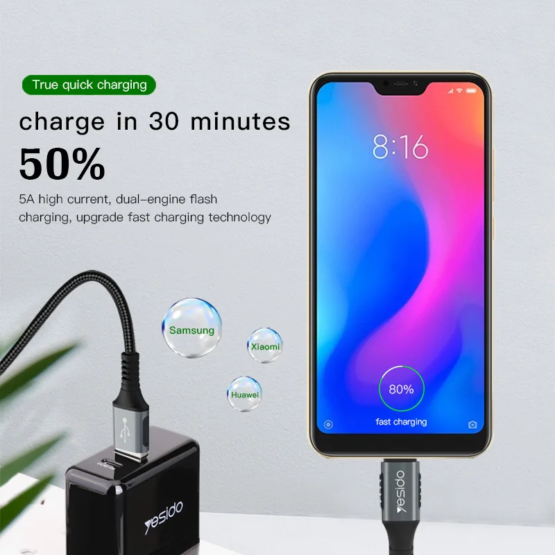 Yesido CA36 5A быстрое зарядное устройство Micro USB кабель для Xiaomi Redmi Huawei Samsung Быстрая