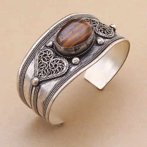 Очарование унисекс тигровый глаз браслет с камнями на запястье Тибет резное