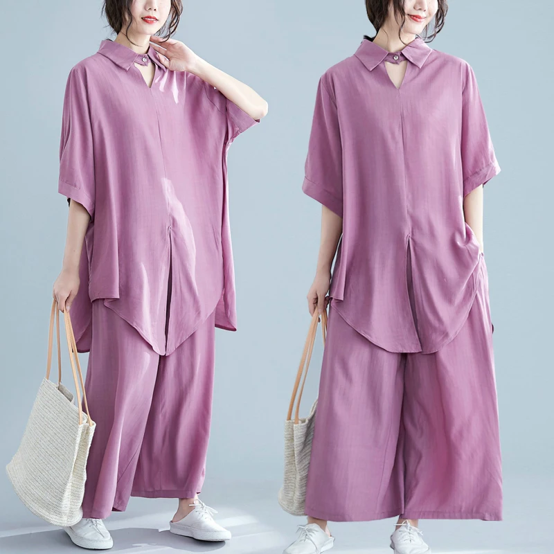 Casual Loose Fat Mm + Wide-legged Blouse Shirt Gray Pink Black Apricot 9168 | Женская одежда