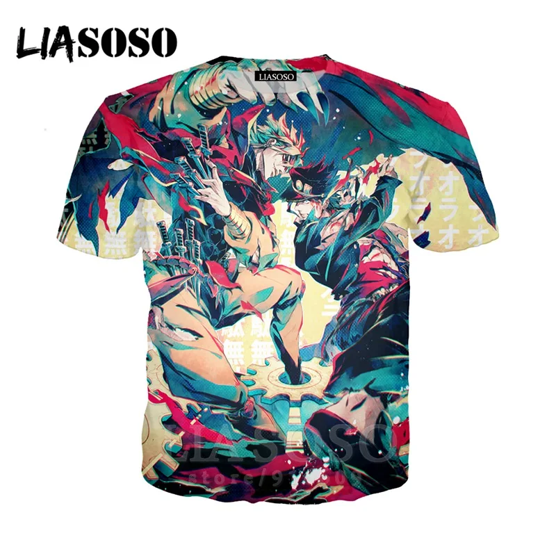 LIASOSO, аниме, 3d принт, футболка для мужчин и женщин, Harajuku, joJo's, хип-хоп, причудливый, homme Adventur, футболка, рок, футболки, homme, футболка E835