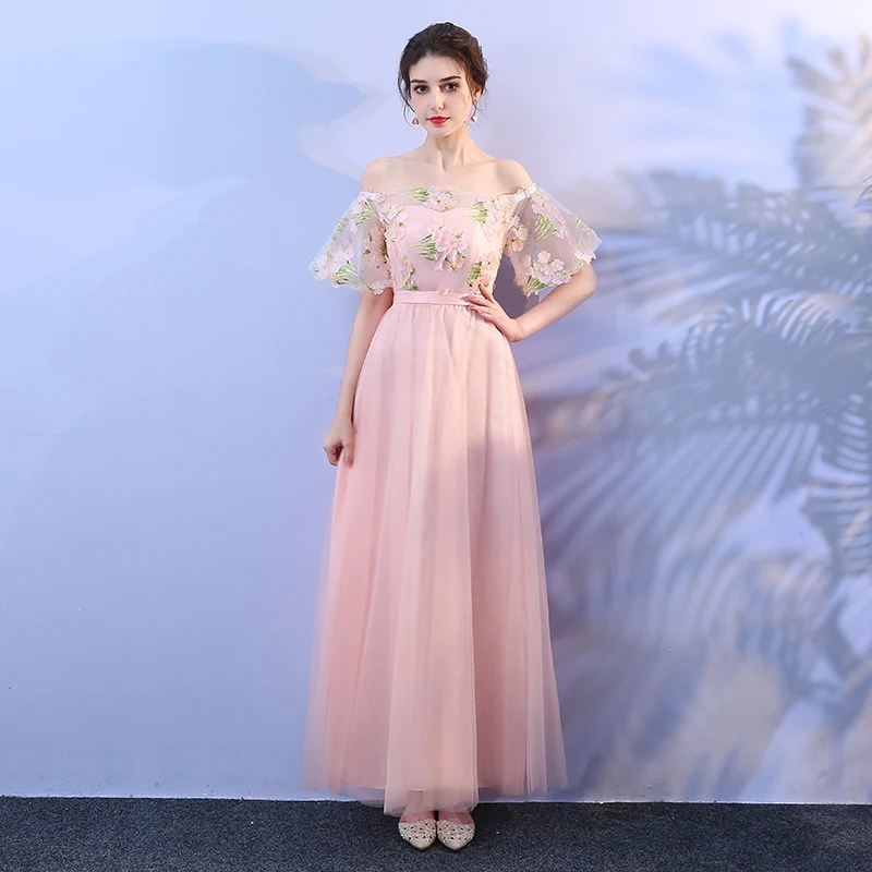 

plus size vestidos de fiesta bandage Appliques Ankle-Length Floral Mesh Chiffon Sweet Summer party women dress