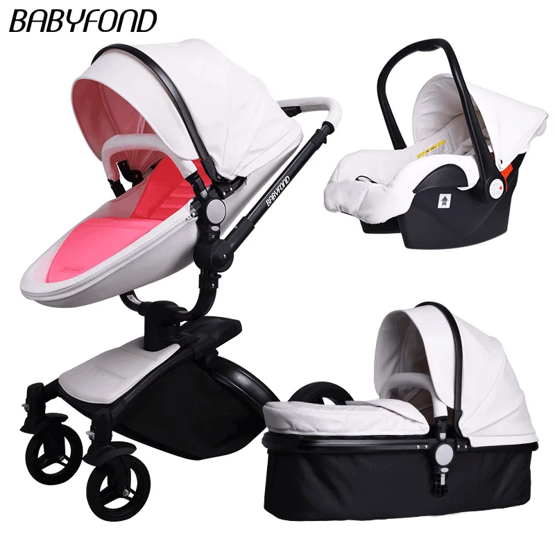 3 IN 1 White BBC Babyfond, новинка, детская коляска 3 в 1, в серой золотистой раме - Цвет: 3 IN 1 White BBC