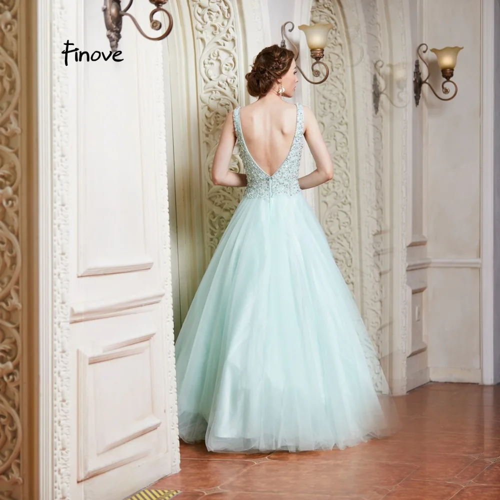 Finove New Arrivals Evening Dress Long 2020 Sexy Deep V Neck Backless Beading Crystals A Line Princess Dresses Party Gowns | Свадьбы и
