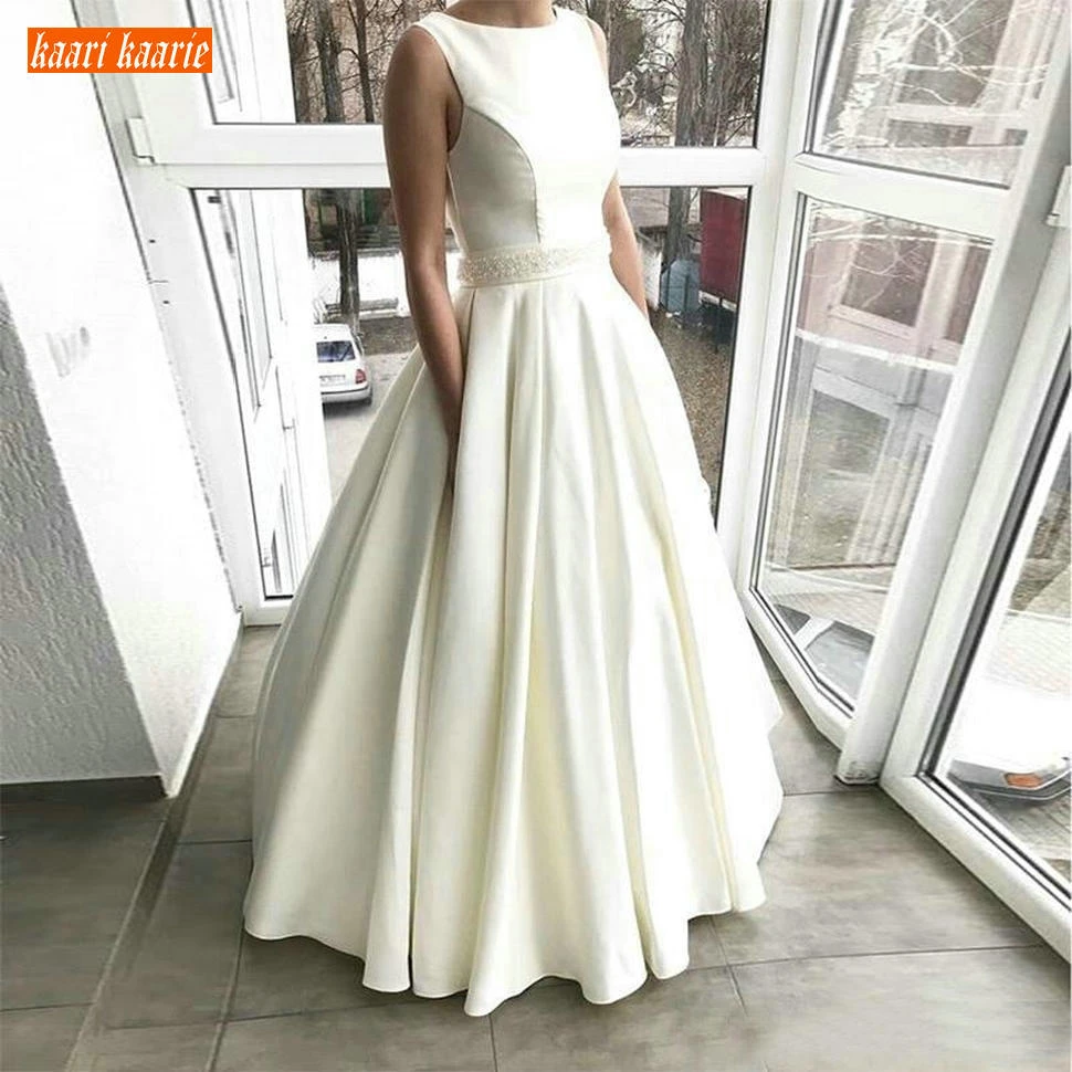 Модное атласное ТРАПЕЦИЕВИДНОЕ свадебное платье цвета слоновой кости без