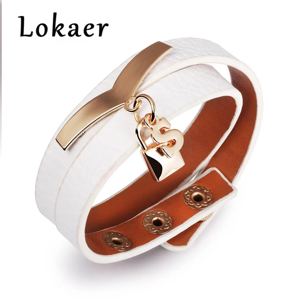 Lokaer, дизайн, подвеска с кисточкой, с двумя концами, регулируемые кожаные браслеты, розовое золото, браслет из нержавеющей стали LPH1008 - Окраска металла: White
