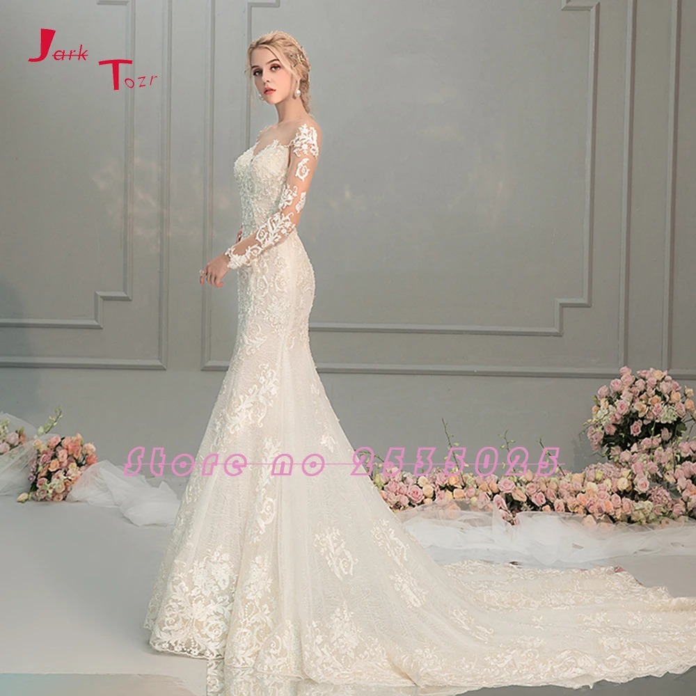 New Arrival Vestido de Novia Sirena Appliques Tulle White Mermaid Wedding Dress Long Sleeve Zipper Back Vestidos Casamento | Свадьбы и