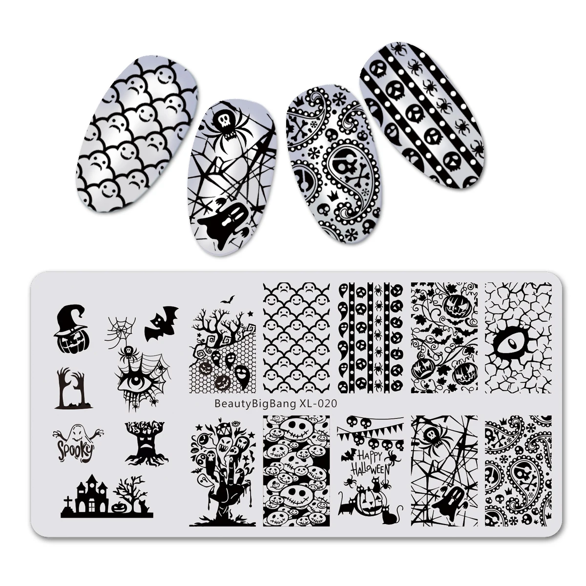 BeautyBigBang 6*12 см штамповки ногтей пластины Хэллоуин тема ободок с хэллоуинской тематикой шаблоны для ногтей трафарет маникюр Дизайн ногтей XL-027