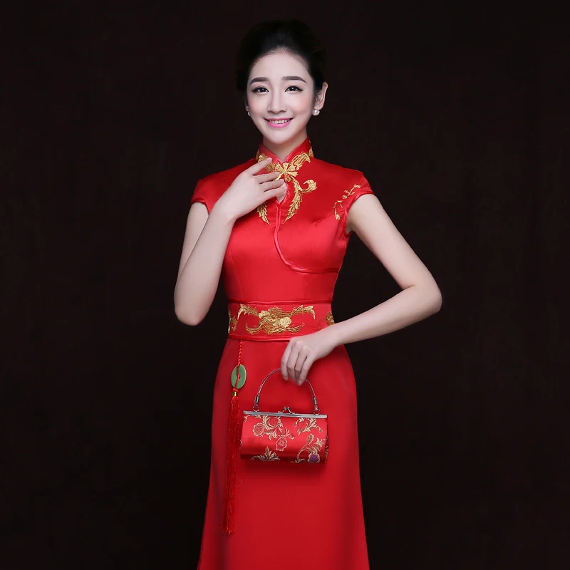 Элегантное тонкое китайское традиционное женское длинное платье Qipao из