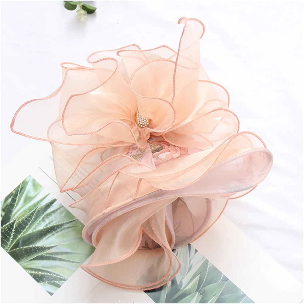 Женская фетровая шляпа FS шифоновая Элегантная шляпка с цветочным принтом