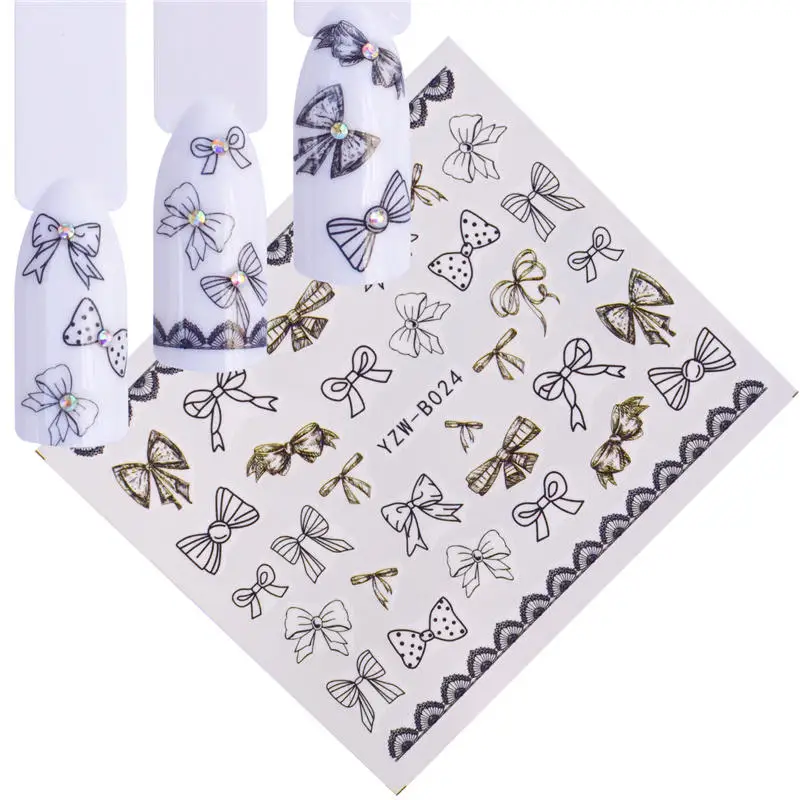 YZW-B024 YZWLE, 22 дизайна, доступны, черный цветок, Виноградная лоза, водная наклейка, лист, кружево, дизайн слайдер, дизайн ногтей, наклейка, красота, фольга, украшение - Цвет: YZW-B024