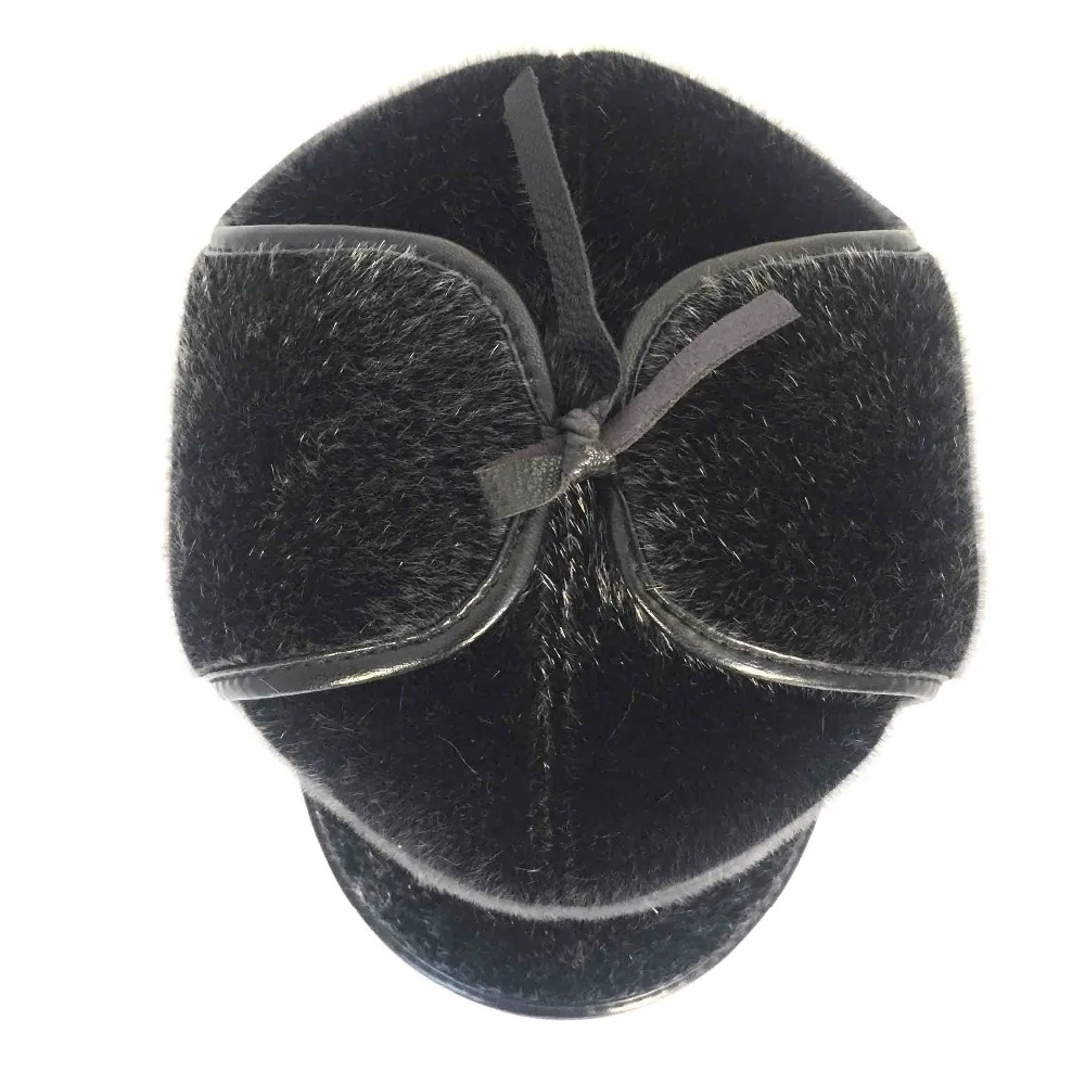 MTTZSYLHH winter thick flat top aviator hat high quality snow cap with long earmuffs artificial leather outdoor warm men free sh