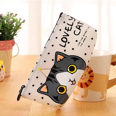 Новая сумка для карандашей с изображением милого кота из мультфильма papelaria, водонепроницаемый чехол для карандашей из искусственной кожи, Канцелярский материал, школьные принадлежности escolor - Цвет: Beige