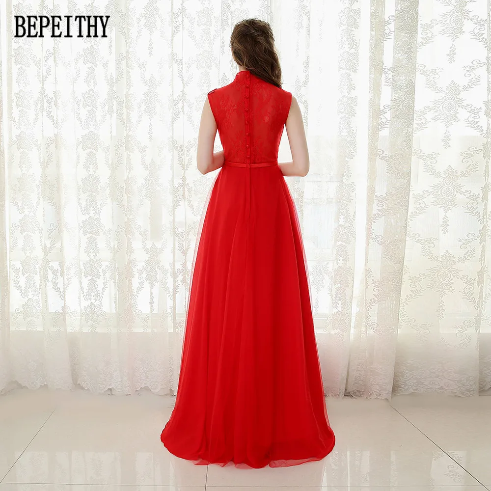 BEPEITHY Vestido De Festa платья на выпускной с бусинами и высоким воротом красные длинные