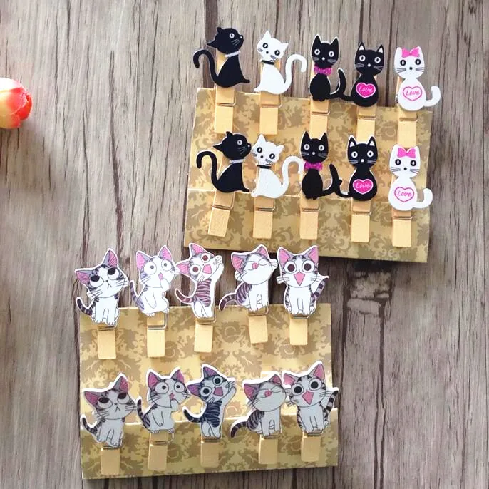 10 упаковок/партия Kawaii Cat деревянные зажимы для дизайна с веревкой еда клип хорошая деревянная вешалка зажим для сумки студентов DIY Инструменты офисные школьные принадлежности