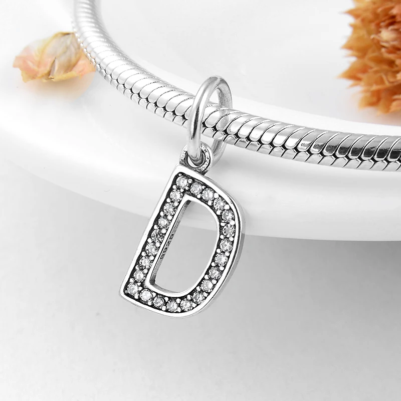 Подвеска pandora, серебро 925, браслет, настоящее 925 пробы, серебряный, модный, с буквами A to Z, очаровательный Бисер для изготовления ювелирных изделий