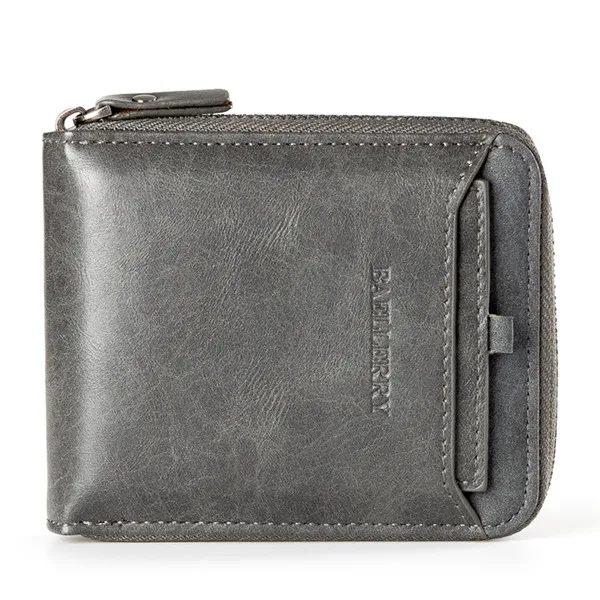 vertical grey Baellerry, брендовые дизайнерские Короткие Кошельки на молнии для мужчин, многофункциональное портмоне с отделением для карт, однотонный кожаный кошелек с отделением для фотографий - Цвет: vertical grey