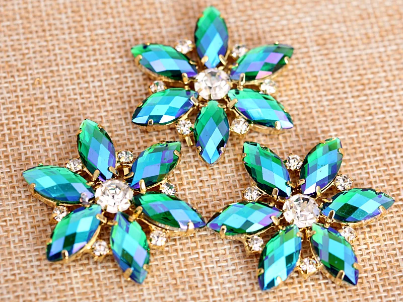 Круглые стразы с кристаллами AB Navette 3,5x3,5 см, 1 шт., Золотая основа, стразы для свадебного платья B0988
