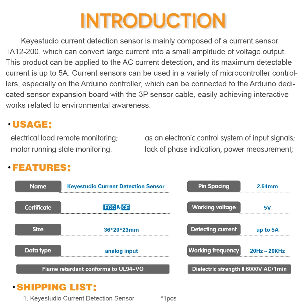 Модуль датчика обнаружения тока Keyestudio для Arduino|Интегральные схемы| |