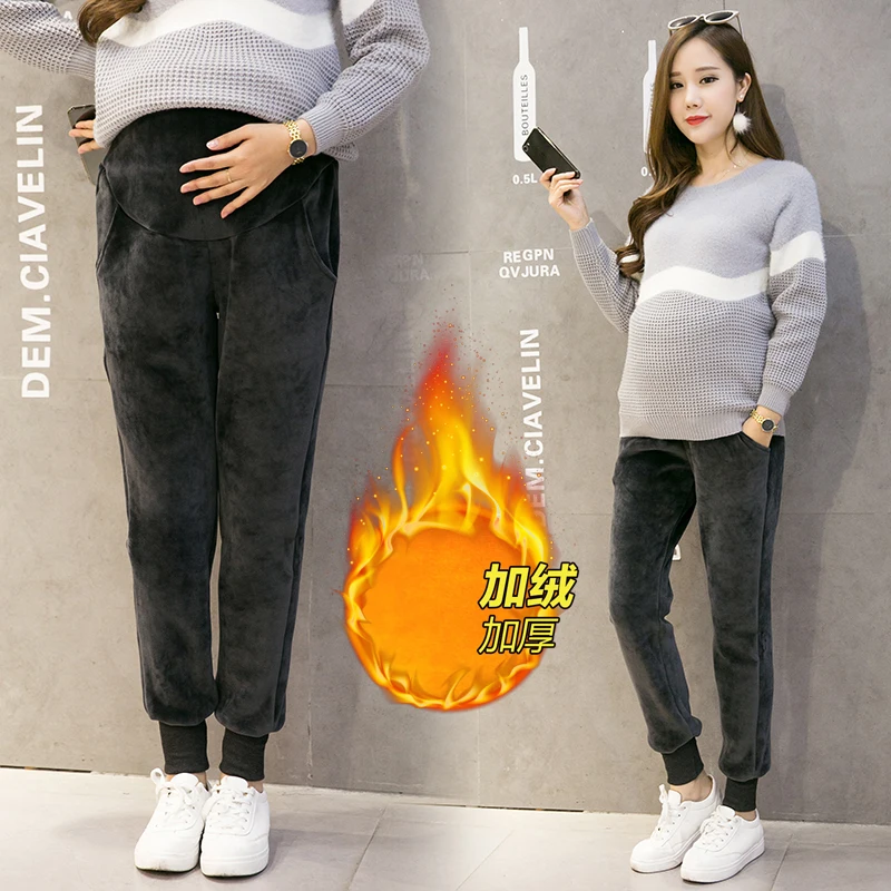 Зимние брюки для беременных утепленные теплые бархатные с золотым узором Одежда