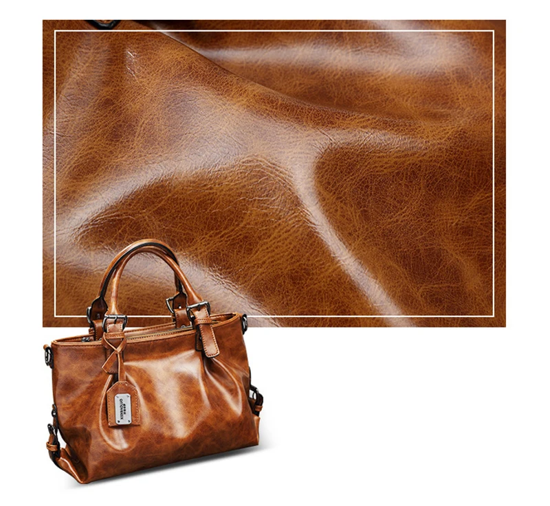 Kajie Fashion Genuine Leather Women's Messenger Crossbody Bag Oil Wax Large Tote Women Leather Handbags Female Shoulder Bag