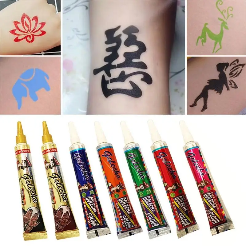 Водостойкие конусы для татуажа Golecha Henna цветные натуральные хны паста