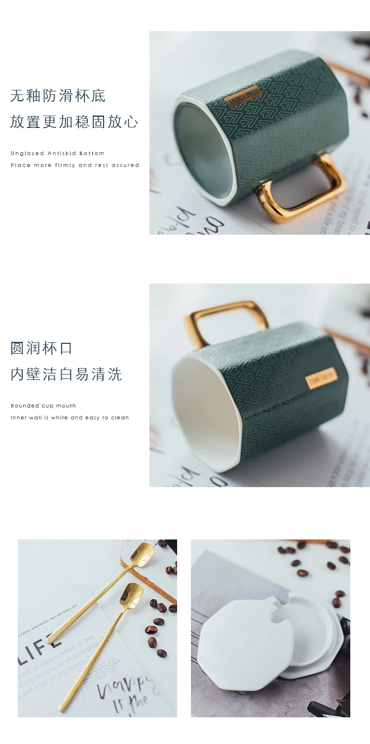 Japanese simple ceramics Mark Cup INS Women's Creative Office Couple coffee cups Home water mug with cover spoon