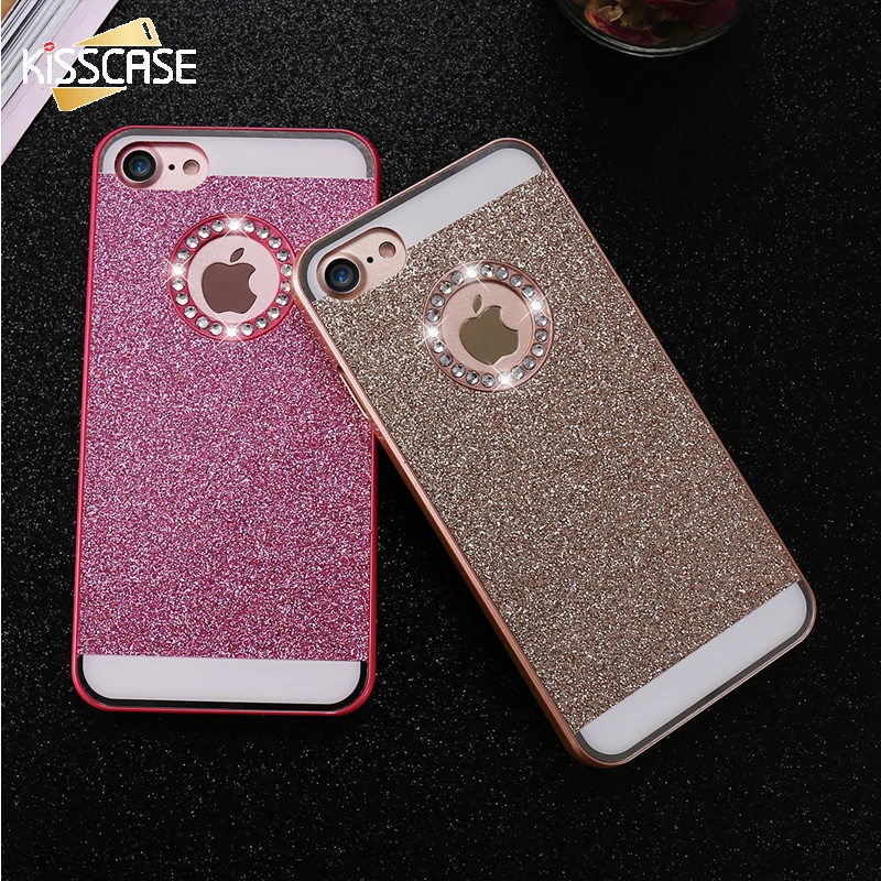 KISSCASE Bling Glitter Phone Cases For iPhone 7 Plus 8 6 6S Shiny Matte 5 5S SE Plain Hard Back Cover Capa |