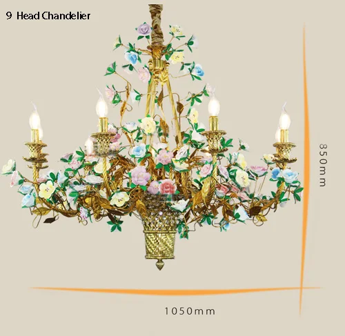 9 Head Chandelier Пасторальная Цветочная Люстра для девочек, для спальни, для принцессы, подвесное освещение, вилла, арт-деко, Подвесная лампа, люстры, освещение - Цвет абажура: 9 Head Chandelier