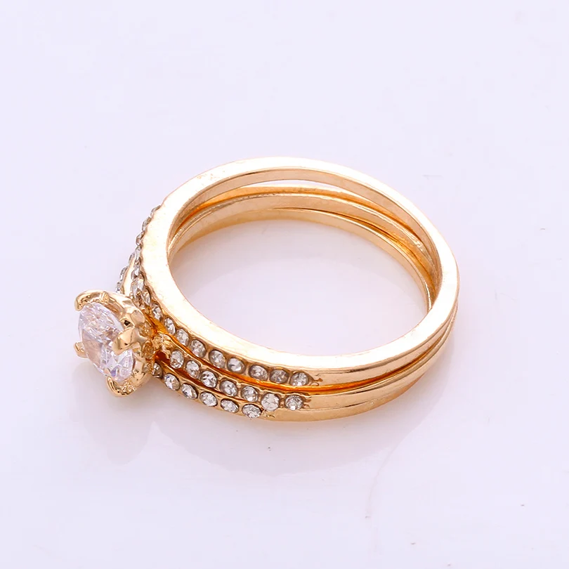 3 pcs/set wedding rings for men and women gold plating stainless steel crystal cubic zirconia jewelry (KA0082) | Украшения и
