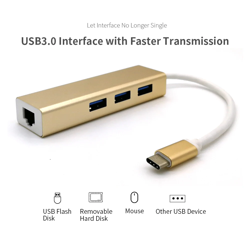 3 порта USB 0 концентратор типа C к Ethernet LAN RJ45 кабель адаптер Сетевая карта гигабит/100