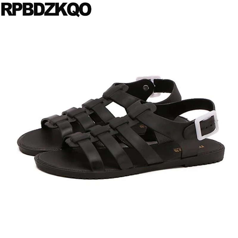 Женские босоножки с ремешком на пятке черные недорогие сандалии плоской подошве