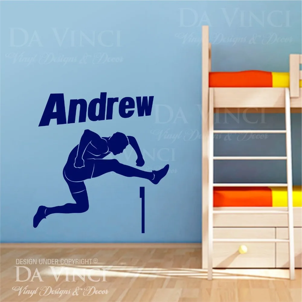 Трек поле Hurdler бегун спортивный наклейка Пользовательское имя