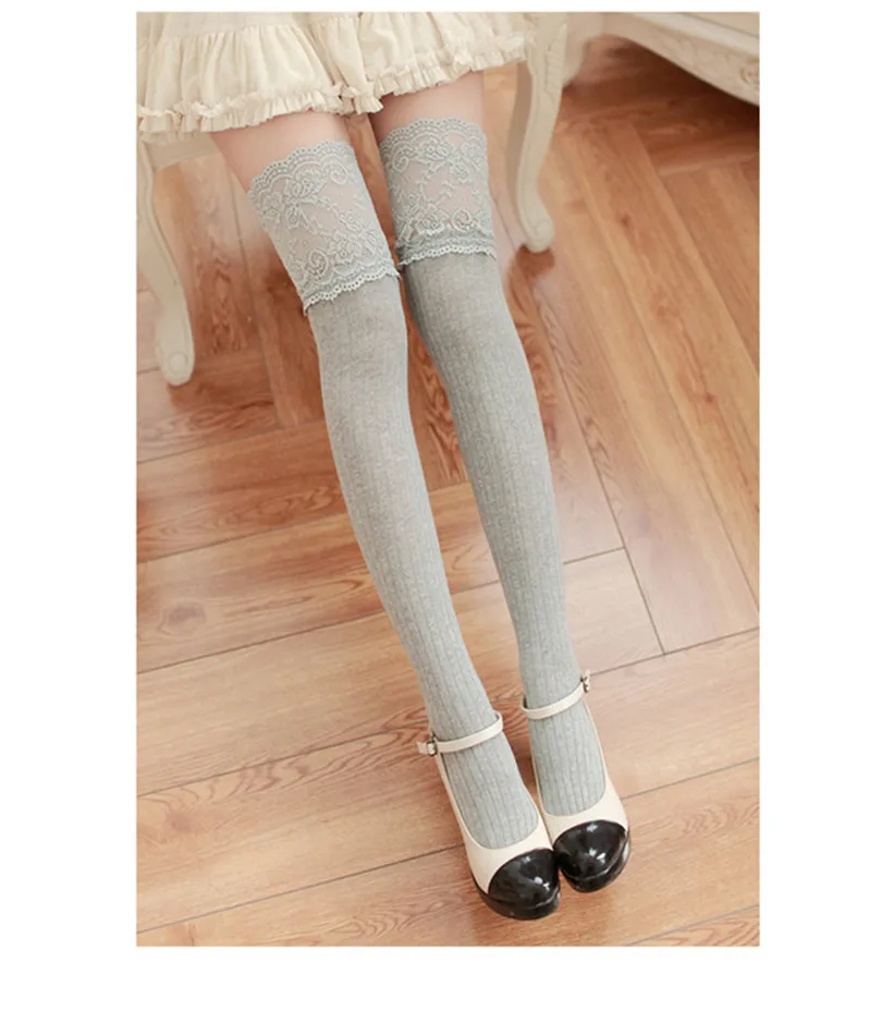 W040 Light Gray CUHAKCI/Новинка; женские зимние чулки; вязаные высокие ботинки выше колена; высокие теплые кружевные леггинсы; нескользящие пикантные хлопковые чулки - Цвет: W040 Light Gray