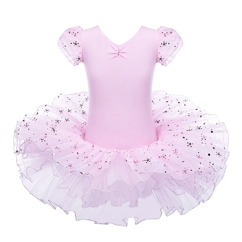 B167 Pink BAOHULU/фиолетовый балетный костюм с коротким рукавом; балетное платье для девочек; балетная пачка с жемчужинами и цветами; балетный костюм для девочек - Цвет: B167 Pink