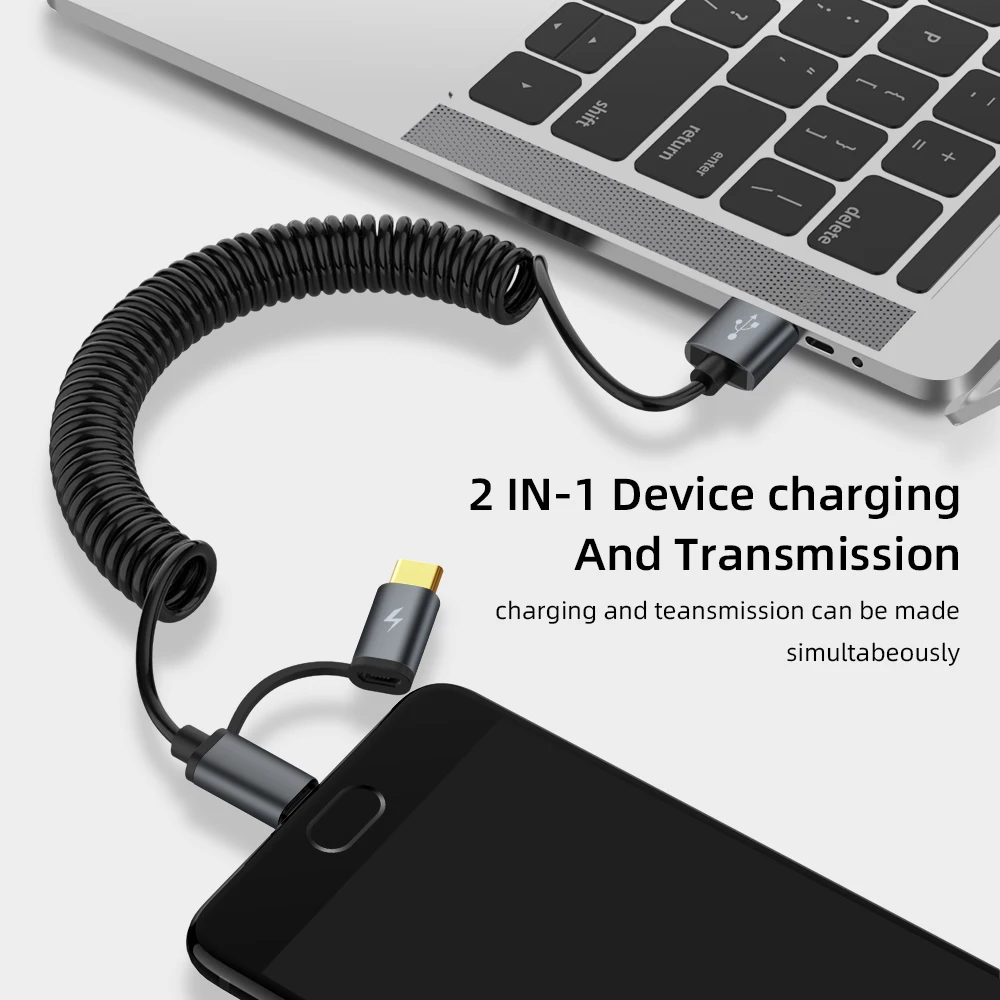 2 в 1 пружинный зарядный кабель QC3.0 USB Type C для Samsung Galaxy Note 9 S9 2A Шнур Micro выдвижной