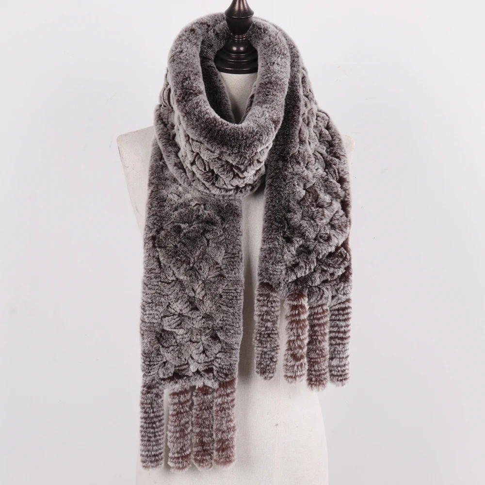 Новинка 100% женские длинные стильные шарфы из натурального меха кролика Рекс