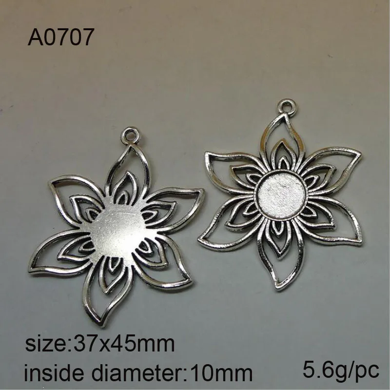 

25pcs Vintage Antique Silver Alloy Cabochon Flower Shaped Pendant Blanks Bezel Fit 10mm Cameo Cabochon Base Setting