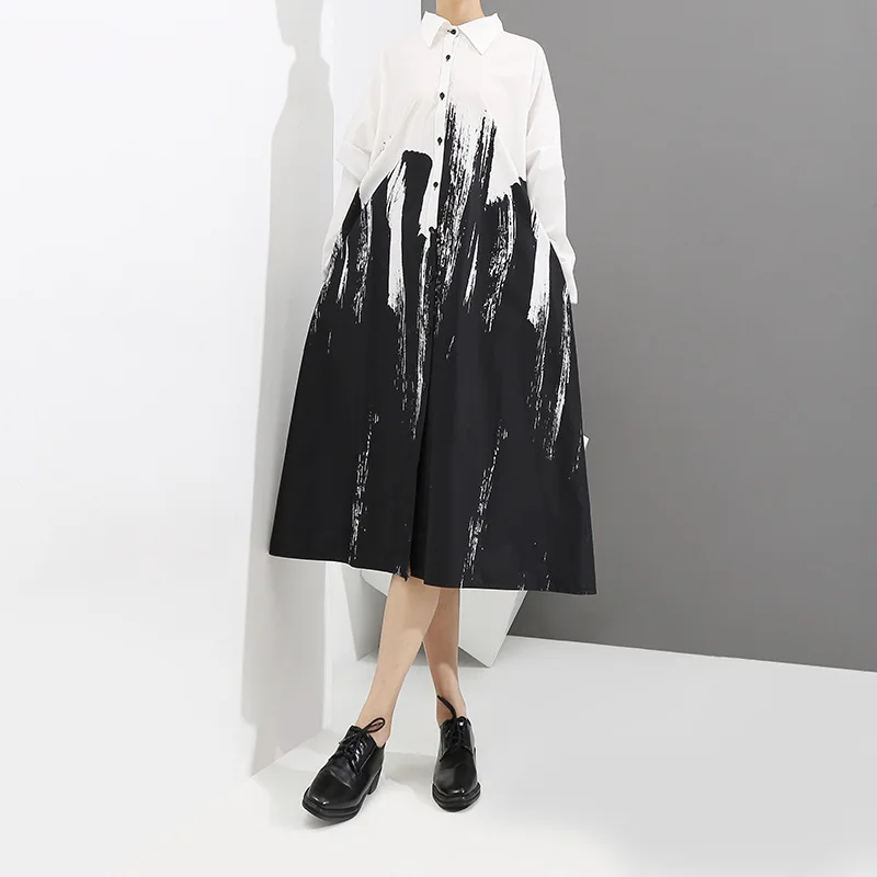 

Johnature 2022 New Women Clothing Ink Print Long Womens Tops And Blouses Spring Summer Turn-down Collar Button Casual Shirts